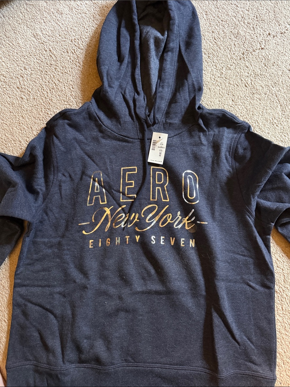 Aeropostale Navy Hoodie with Gold Script Logo